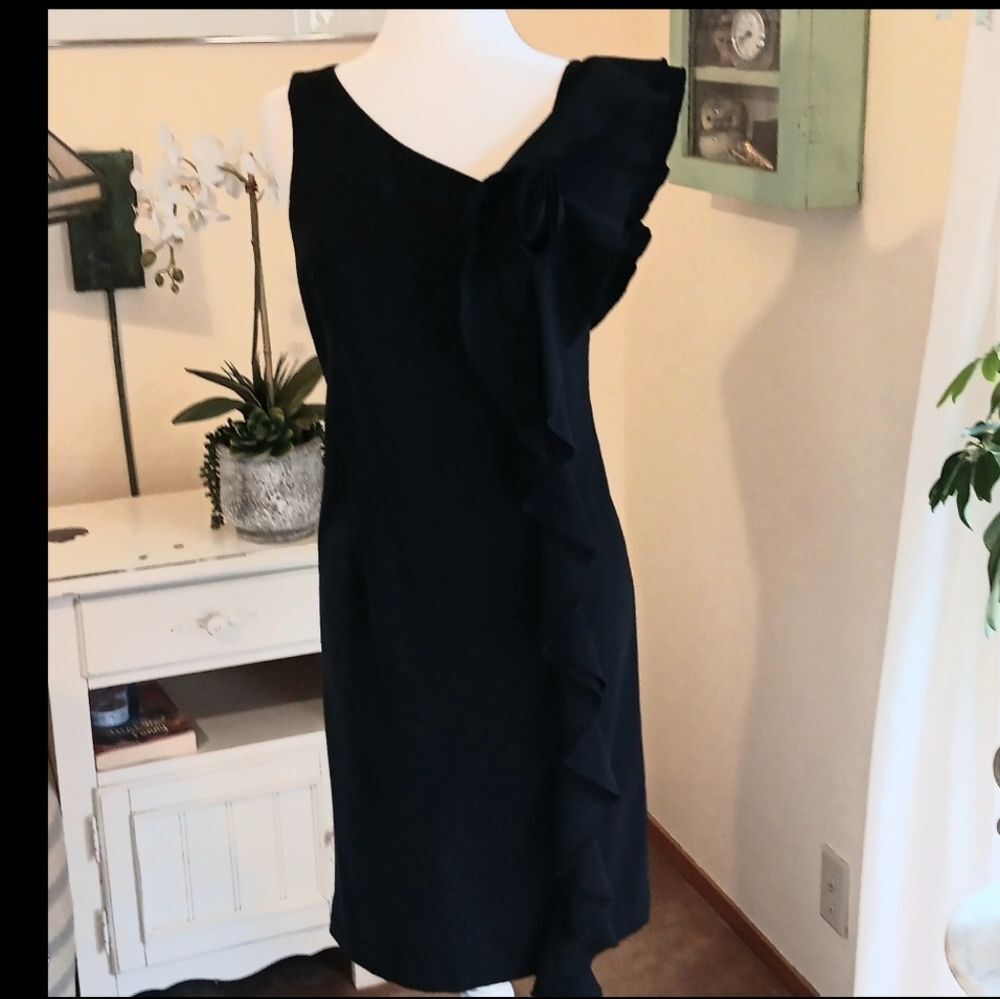 Emma & Michele Black Ruffly Rosette Little Black Dress